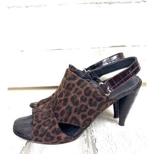 Donald J Pliner Womens 7 Cheetah Print Leather Shimmer Slingback Peep Toe Heels